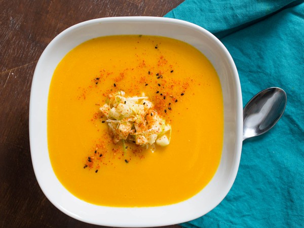 Miso-squash soup with sesame-ginger apples