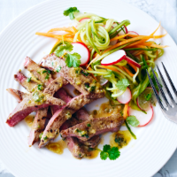 Miso steaks with crunchy pickled vegetables
