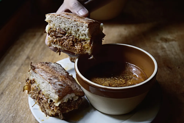 Miso-stewed-beef French dip