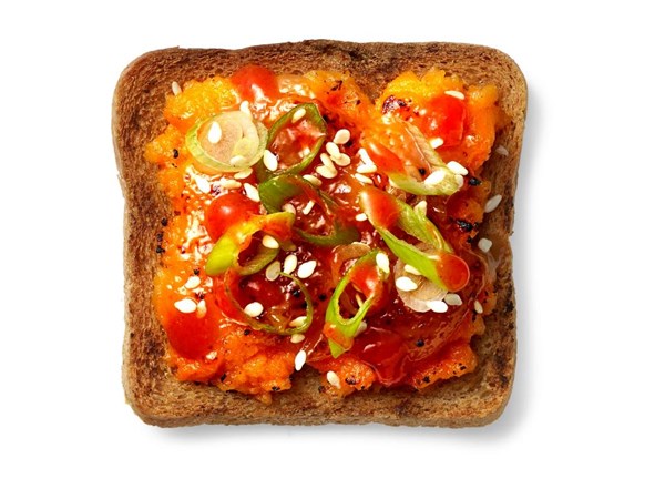 Miso sweet potato crostini