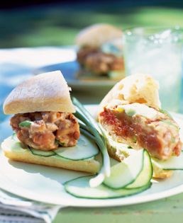 Miso tuna burgers with garnishes