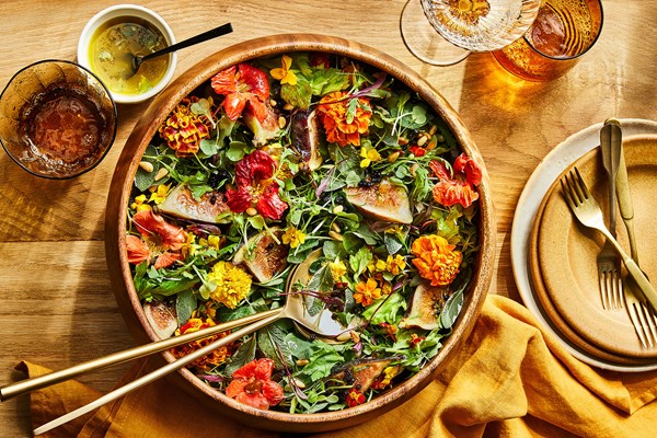 Mission fig, elderberry, and mixed greens salad