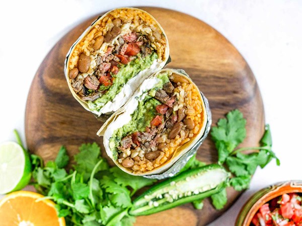 Mission-style carne asada burrito