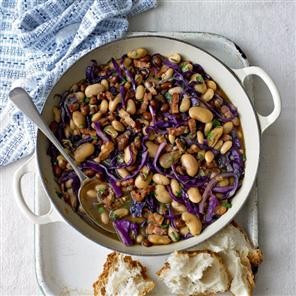 Mixed bean and bacon stew