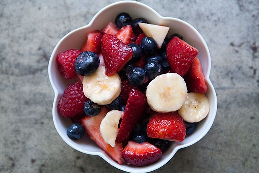 Mixed berry and banana fruit salad