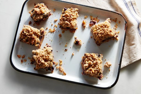 Mixed berry and walnut crumble bars