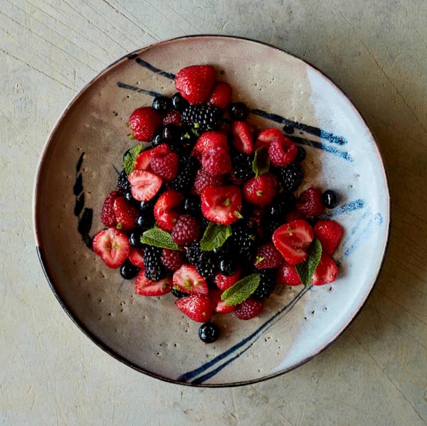 Mixed berry fruit salad with chilli and sherry vinegar
