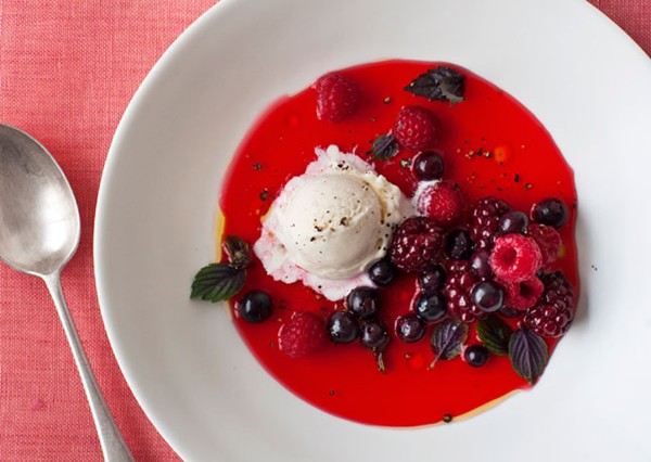 Mixed berry gazpacho with basil