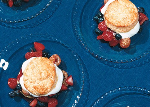 Mixed-berry shortcakes with vanilla whipped cream