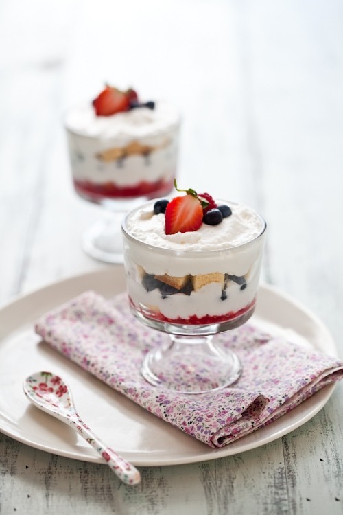 Mixed berry trifle with almond lemon cake