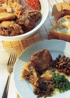 Mixed boiled meats with herb and anchovy sauces (Bollito misto con salse)