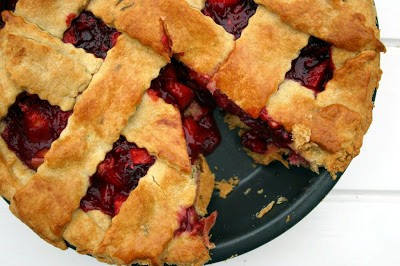 Mixed fruit and jam pie with fresh mint sweet shortcrust pastry