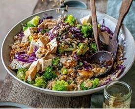 Mixed grain salad with miso, ginger & maple dressing