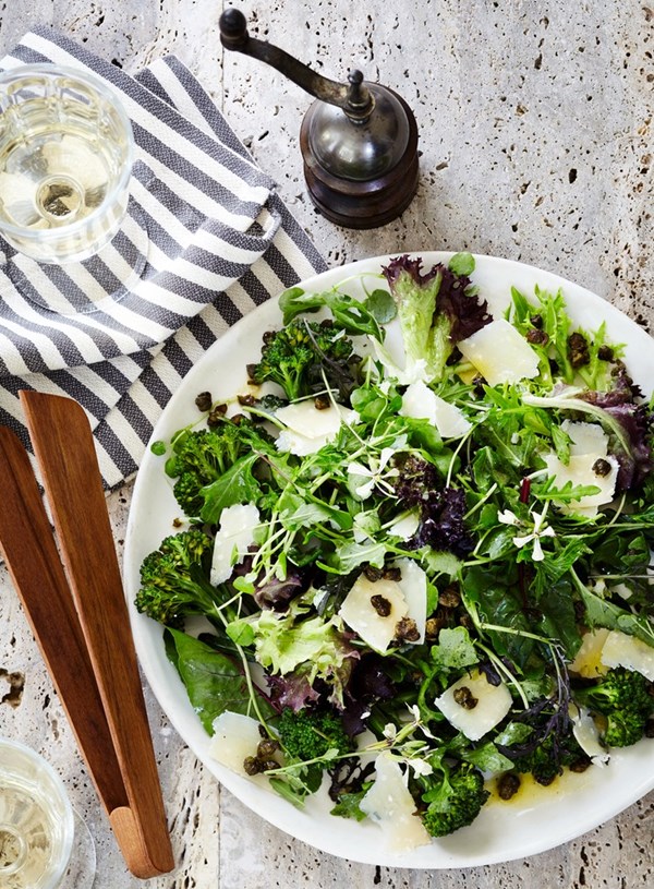 Mixed green bean salad, fried capers and Parmesan