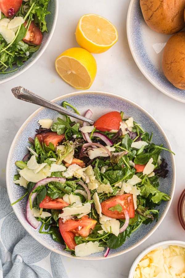 Mixed green salad with honey lemon dressing