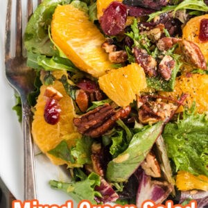Mixed green salad with oranges, dried cranberries and pecans