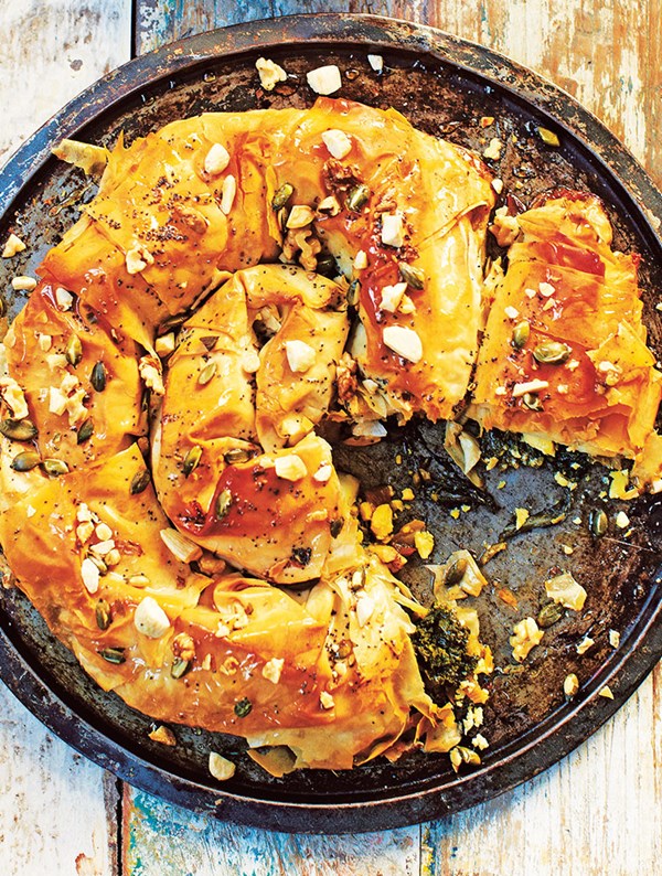 Mixed greens filo pie