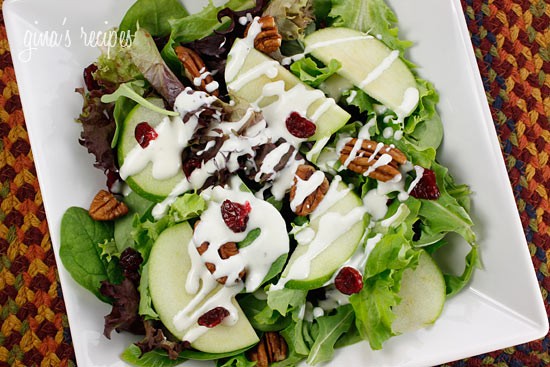 Mixed greens with apples, pecans, and Craisins over mixed greens