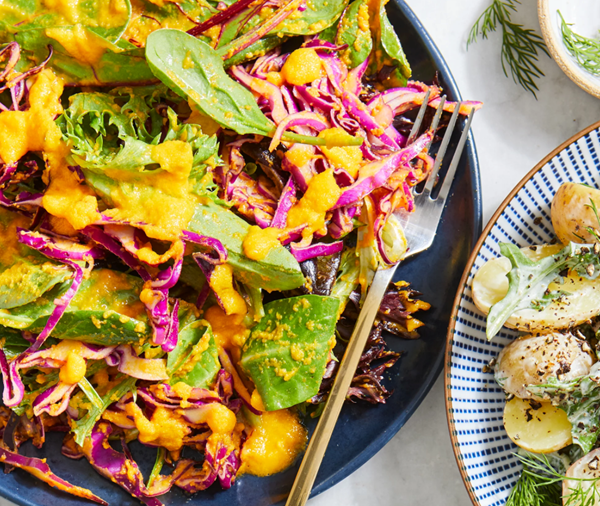 Mixed greens with carrot-ginger dressing
