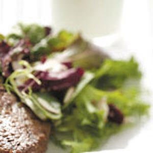 Mixed greens with garlic-basil vinaigrette 