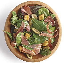 Mixed greens with olives, serrano ham, sourdough croutons, and sherry vinaigrette