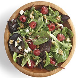 Mixed greens with ricotta salata, toasted walnuts, and raspberry vinaigrette