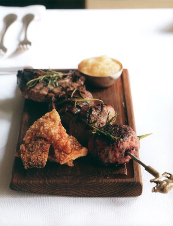 Mixed grill of pork with crab apple sauce