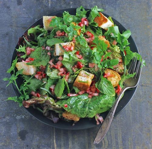 Mixed herb salad with pickled radish vinaigrette