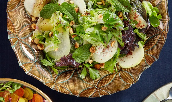 Mixed lettuces and kohlrabi with creamy sumac dressing