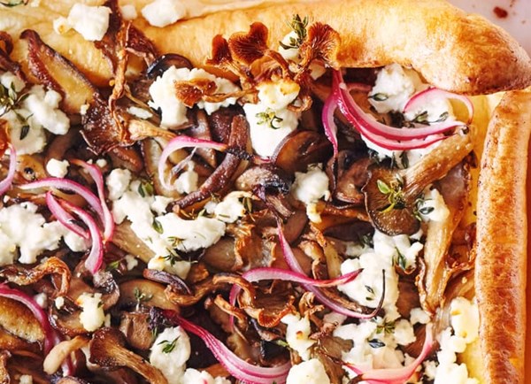 Mixed mushroom and goat cheese popover bake