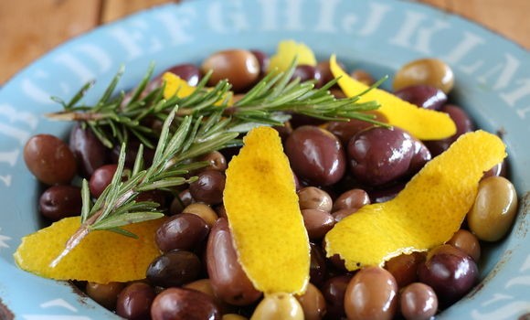 Mixed olives with orange and rosemary