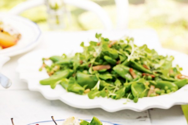 Mixed pea, bacon & pine nut salad