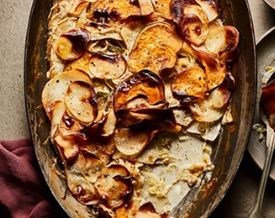 Mixed root & leek bake