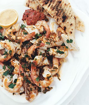Mixed seafood grill with paprika-lemon dressing