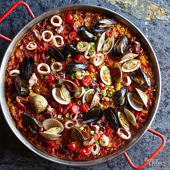 Mixed seafood paella
