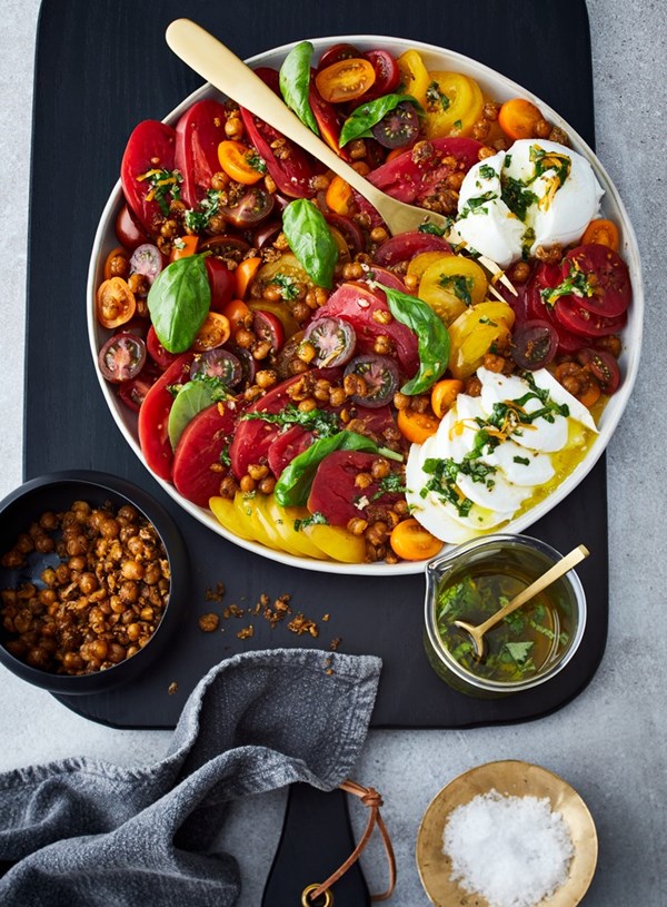 Mixed tomato, chickpea and mozzarella salad