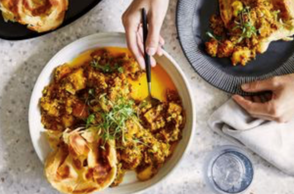 Mixed vegetable curry with paratha bread