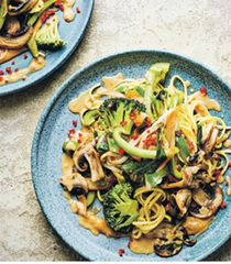 Mixed vegetable stir fry with crunchy peanut sauce