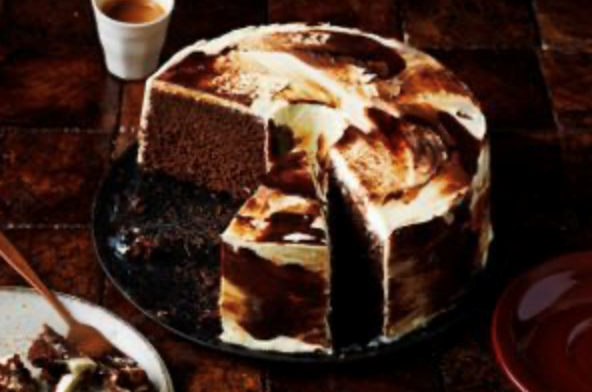Mocha chiffon cake with marbled mascarpone