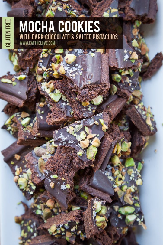 Mocha cookies with dark chocolate and pistachios (gluten-free)