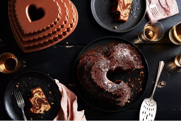 Mocha-walnut marbled bundt cake