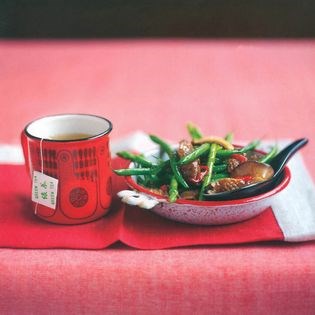 Mock duck and asparagus stir fry