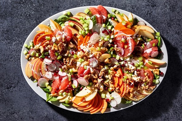 Modern Waldorf salad with persimmon and Asian pear