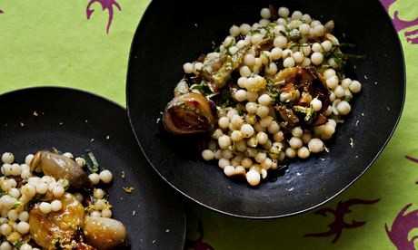 Mograbia, roast shallots and lemon