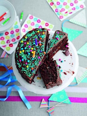 Moist chocolate cake with chocolate fudge icing