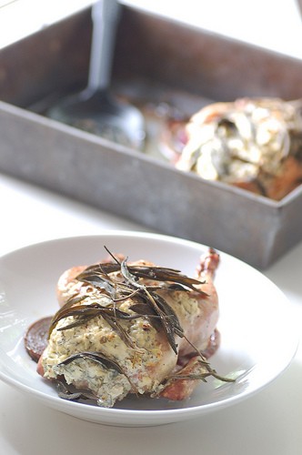 Moist roast chicken with yoghurt & crispy sage