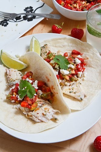 Mojito grilled fish tacos with strawberry salsa