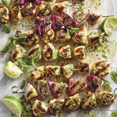 Mojito-marinated chicken kebabs