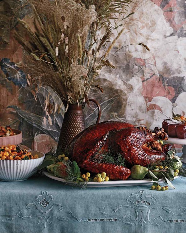 Molasses-and-cider-glazed turkey with rye-and-black-walnut stuffing