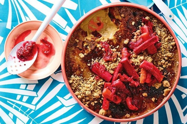 Molasses brulee with rhubarb crumble (Andy Bowden)
